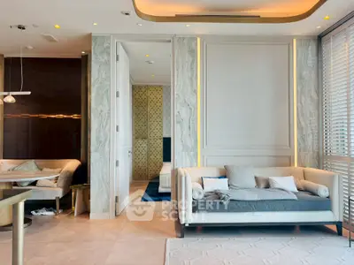 Luxurious modern living room with elegant decor and cozy seating area