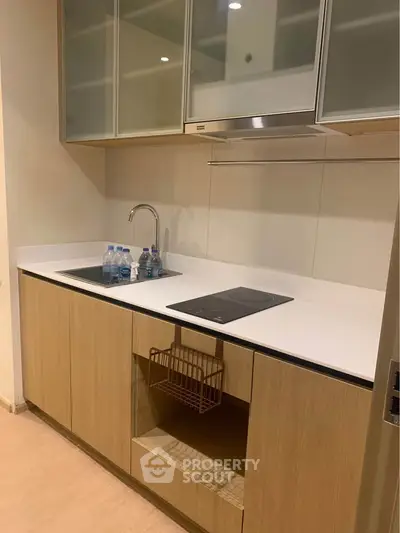 Modern kitchen with sleek cabinetry and induction cooktop, perfect for contemporary living.