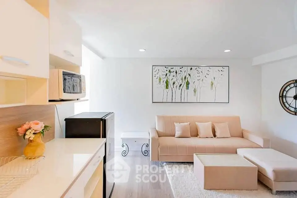 Modern living room with stylish decor and cozy seating area