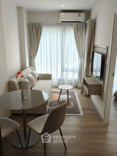 Cozy modern living room with stylish furniture and natural light