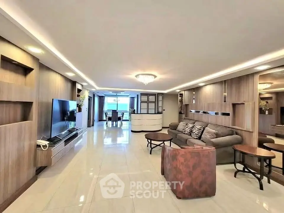 Spacious modern living room with elegant decor and open layout