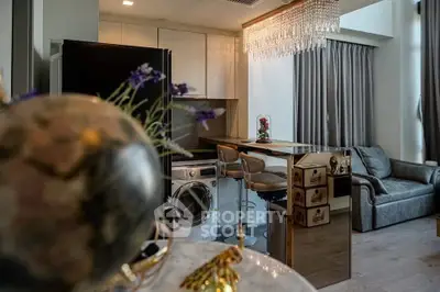 Luxurious modern living room with open kitchen and elegant decor