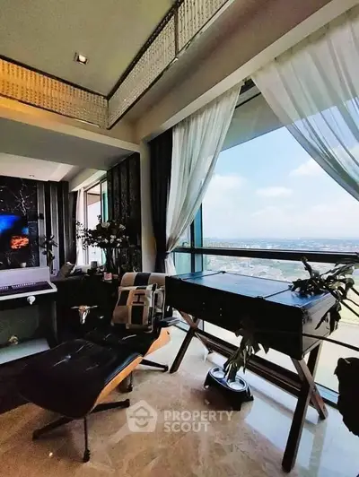 Luxurious living room with panoramic city view and elegant decor