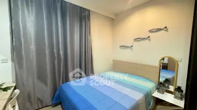 Cozy bedroom with modern decor and stylish fish wall art