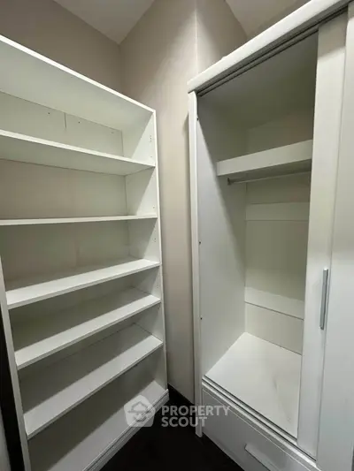 Spacious walk-in closet with ample shelving and hanging space in modern home.