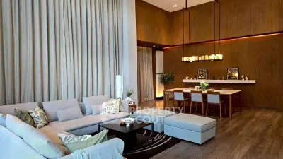 Luxurious modern living room with elegant dining area and stylish decor