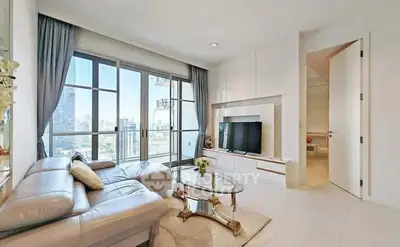 Luxurious living room with modern decor and stunning city view