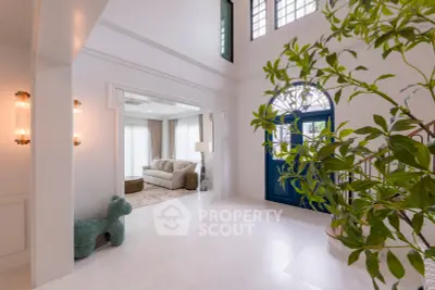 Elegant entrance with high ceilings and stylish living room view