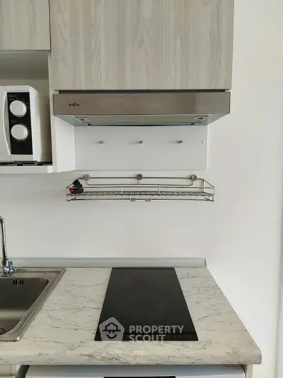 Modern kitchen with sleek induction cooktop and stainless steel sink