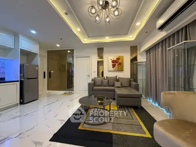 Luxurious modern living room with elegant decor and stylish lighting