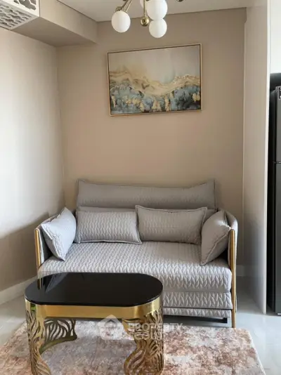 Stylish living room with modern sofa and elegant coffee table