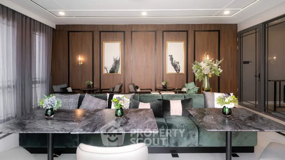 Luxurious modern living room with elegant decor and plush seating