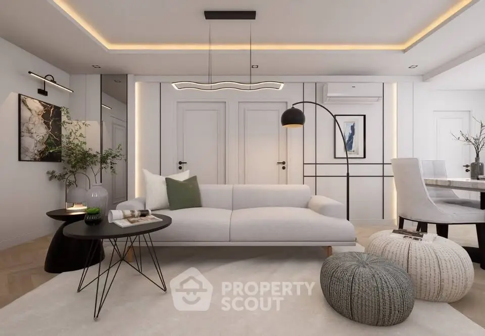 Modern living room with stylish furniture and elegant lighting