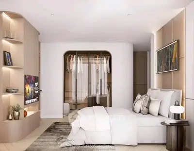 Luxurious modern bedroom with walk-in closet and stylish decor