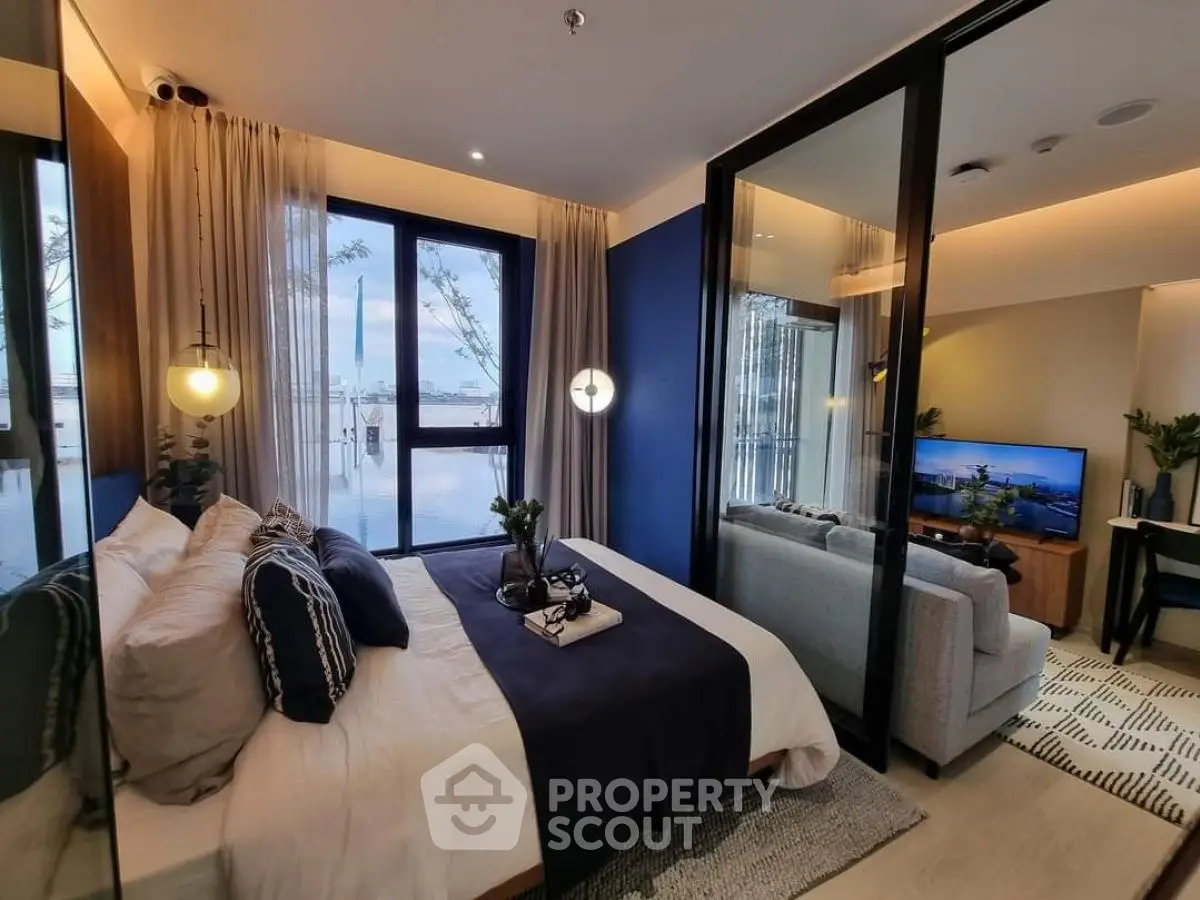 Luxurious bedroom with balcony view and modern decor