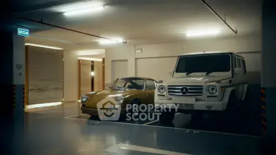 Luxury indoor parking with classic and modern cars in secure garage.