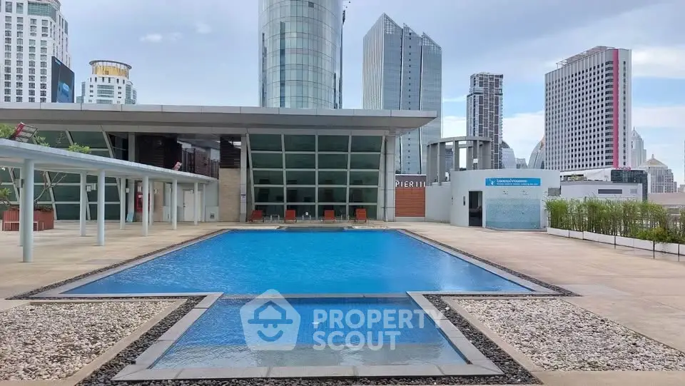 Luxurious rooftop pool with stunning city skyline views, perfect for relaxation and leisure in a modern urban setting.