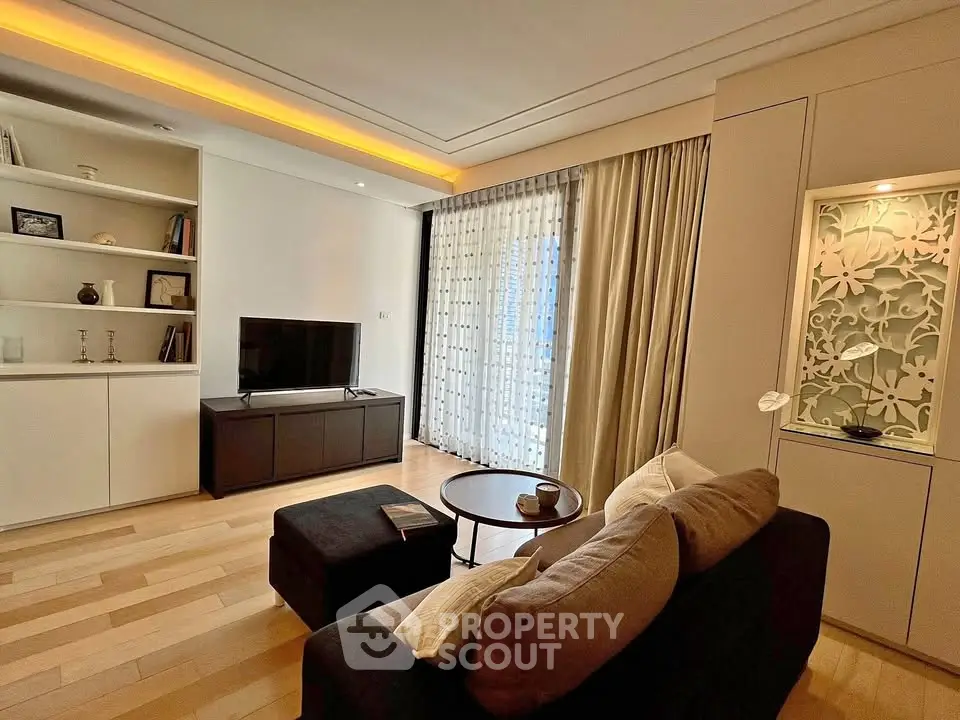 Elegant living room with modern decor and natural light