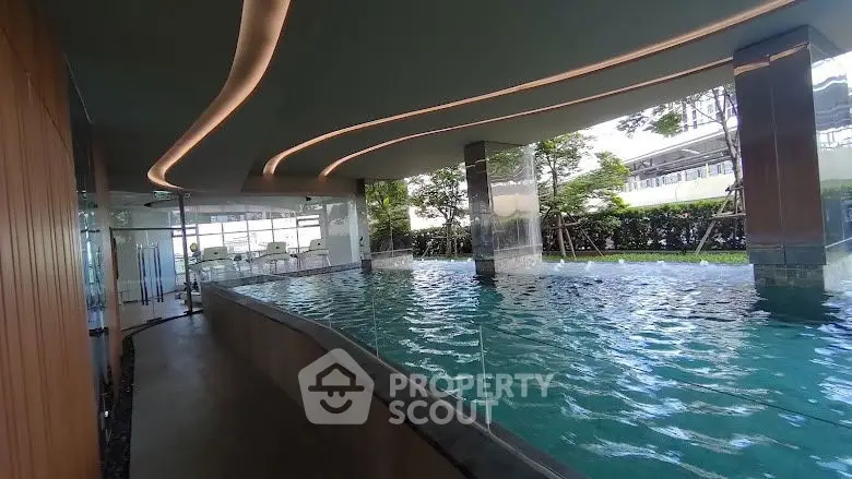 Luxurious indoor pool with modern design and ambient lighting in upscale property.