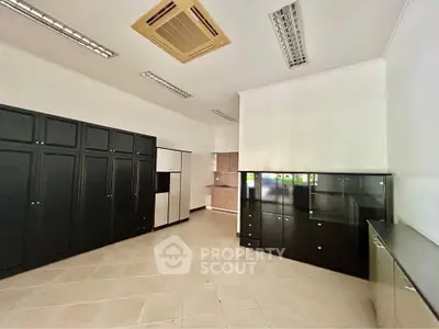 Spacious storage room with modern cabinetry and ample lighting