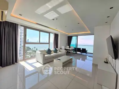 Luxurious living room with stunning ocean view and modern decor