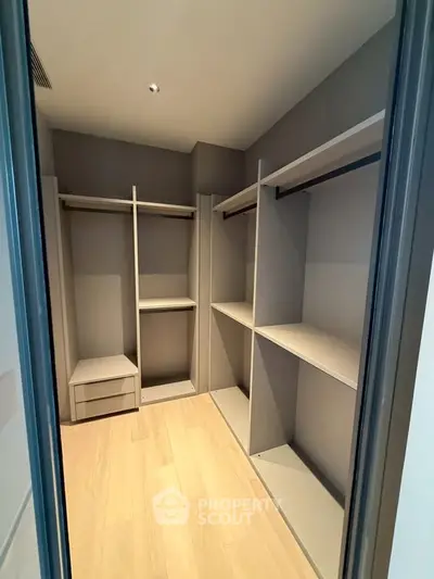 Spacious walk-in closet with modern shelving and ample storage space.