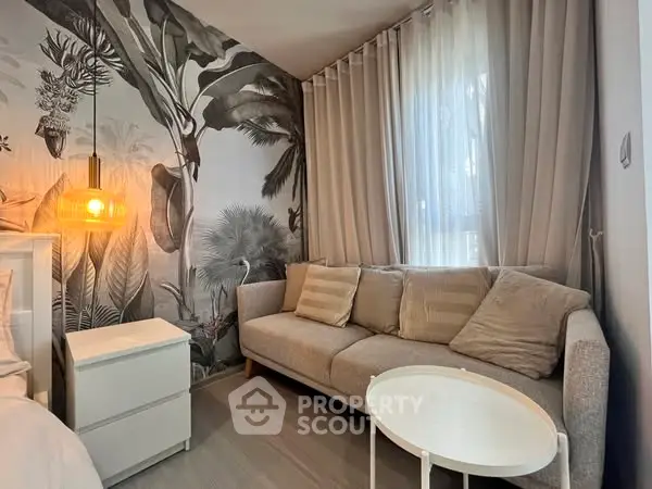 Cozy living room with stylish decor and natural light