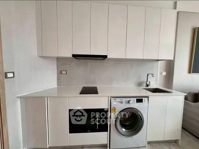 Modern kitchen with sleek white cabinets and built-in appliances