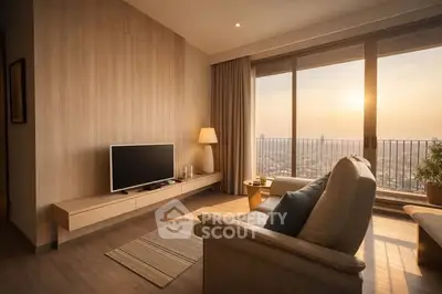 Luxurious living room with stunning city view and modern decor