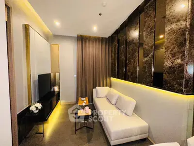 Luxurious modern living room with elegant lighting and sleek design
