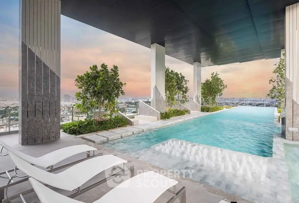 Luxurious rooftop pool with stunning city views and modern design, perfect for relaxation and leisure.
