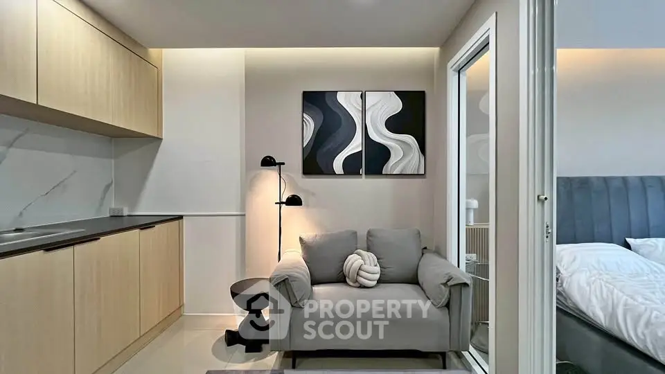 Modern interior with cozy living area and stylish decor