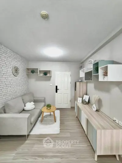 Modern living room with stylish decor and cozy seating area