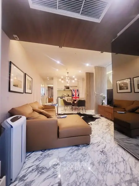 Luxurious living room with marble flooring and modern decor