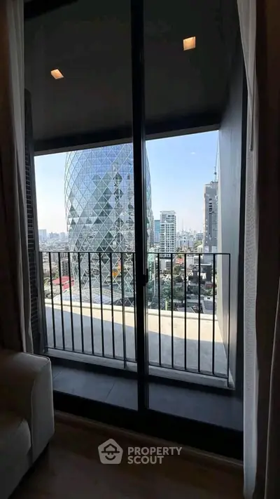 Stunning cityscape view from modern apartment balcony with iconic architecture