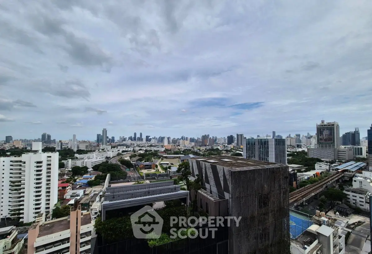 Stunning cityscape view from high-rise building showcasing urban skyline and vibrant city life.