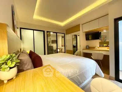 Modern bedroom with stylish decor and cozy ambiance