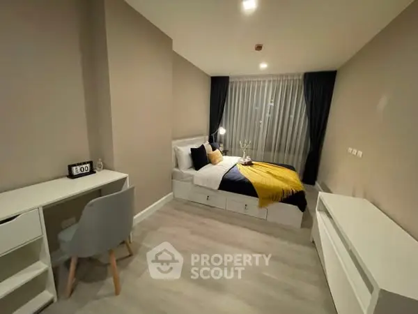 Modern bedroom with stylish decor and cozy ambiance