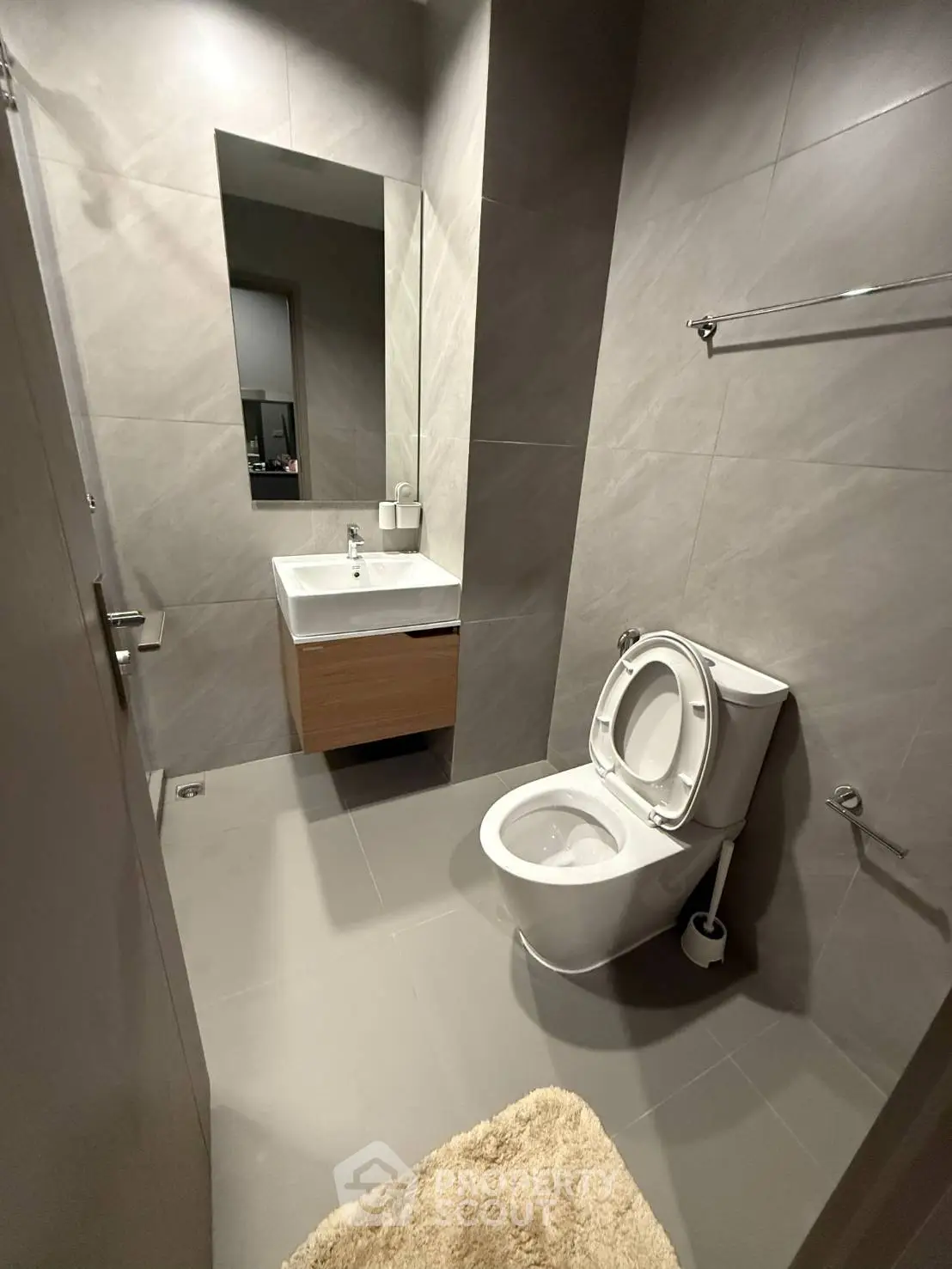 Modern bathroom with sleek fixtures and neutral tones