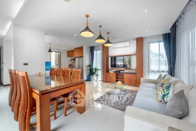 Spacious modern living room with dining area and stylish decor