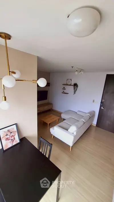 Modern living room with stylish decor and cozy seating area