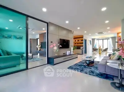 Spacious modern living room with open layout and stylish decor