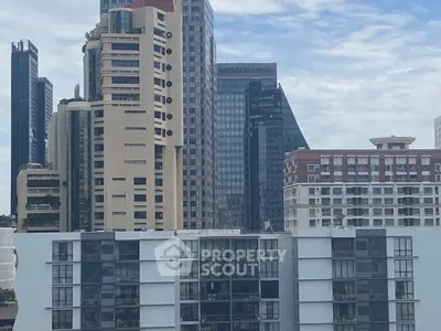 Stunning cityscape view showcasing modern high-rise buildings under a clear blue sky.
