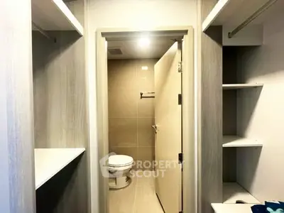 Modern bathroom with sleek design and ample storage space