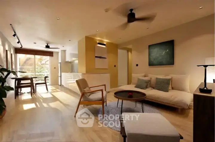 Spacious modern living room with elegant decor and natural light