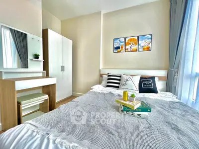 Bright and cozy bedroom with modern decor and ample natural light