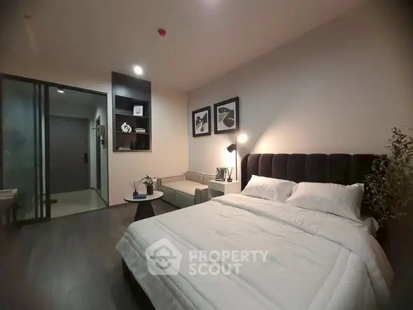 Modern bedroom with stylish decor and cozy ambiance