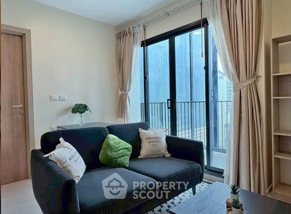 Modern living room with balcony view in a stylish apartment