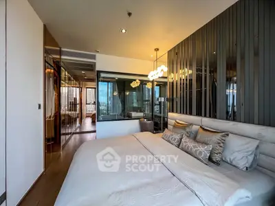 Luxurious modern bedroom with elegant decor and city view