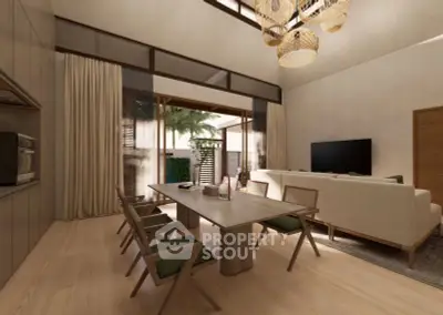 Spacious modern living room with high ceilings and elegant decor